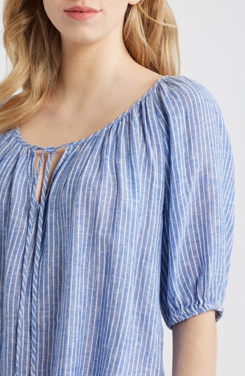 Rails Kirstie Stripe Split Neck Linen Blend Top, Alternate, color, Barletta Stripe