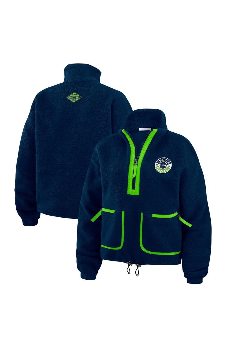 WEAR by Erin Andrews Women's WEAR by Erin Andrews College Navy Seattle Seahawks Polar Fleece Half-Zip Jacket, Alternate, color, Navy