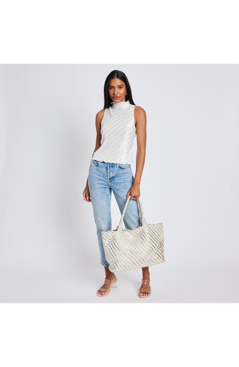 MODA LUXE Solana - Mixed Material Tote, Alternate, color, Silver Ivory