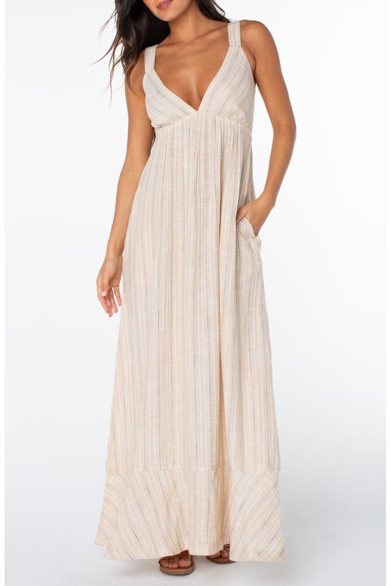 Wilder Coast Striped Cotton Maxi Dress, Main, color, DOESKIN