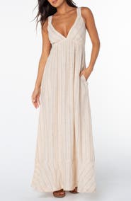 Roxy Wilder Coast Striped Cotton Maxi Dress