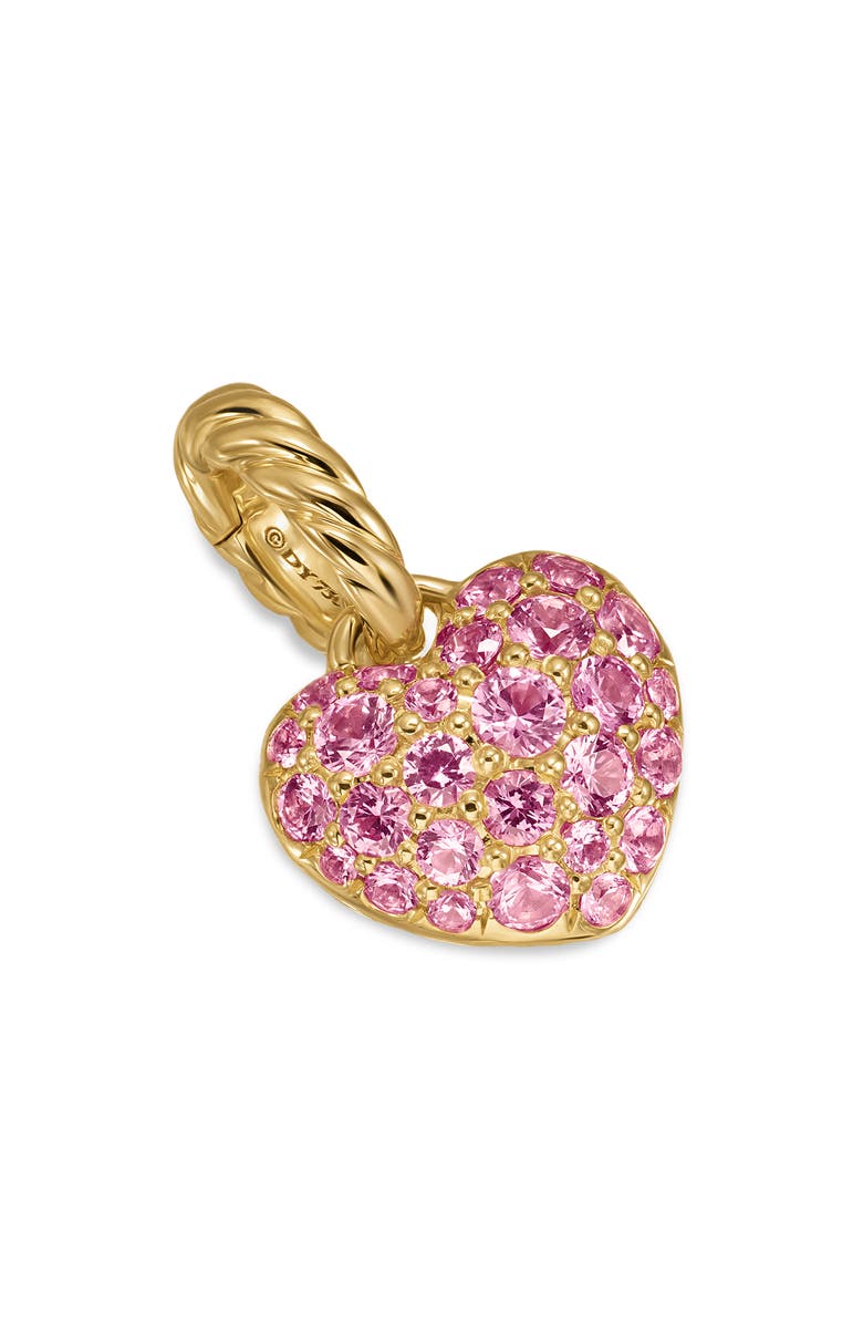 David Yurman Petite Pavé Heart Enhancer in 18K Yellow Gold with Pink Sapphires, 7.4mm, Alternate, color, Pink Sapphire