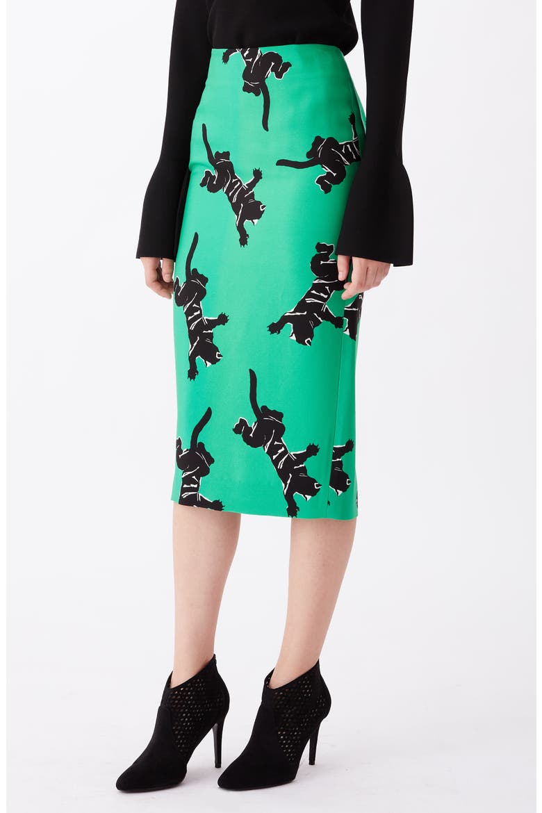 Kara Jaguar Print Pencil Skirt, Alternate, color, CLIMBING JAGUAR MEDIUM GREEN