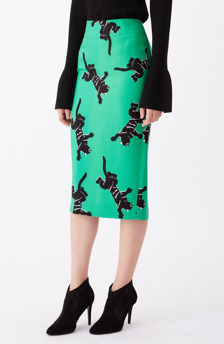 DVF Kara Jaguar Print Pencil Skirt, Alternate, color,