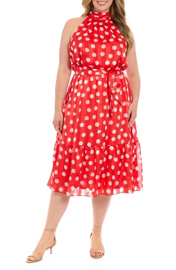 London Times Heart & Dot Print Sleeveless Fit & Flare Dress In Red/cream