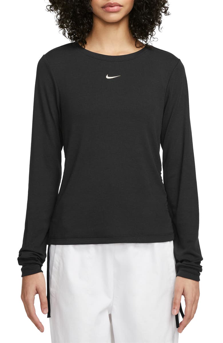 Nike Sportswear Ruched Long Sleeve Rib T-Shirt, Main, color, 