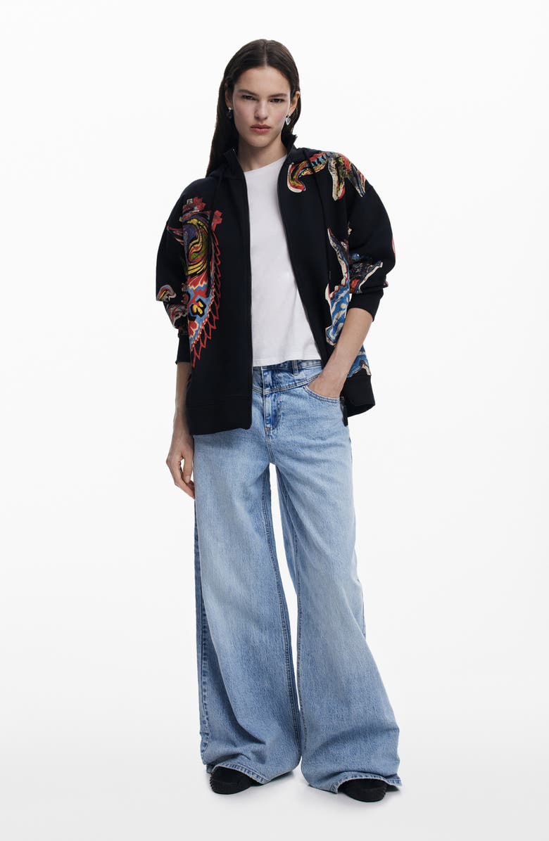 Desigual Graphic Print Cotton Hoodie, Alternate, color, Black