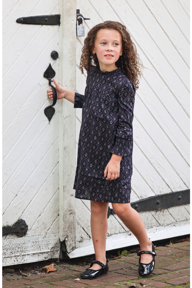 Kids' Victorian Floral Long Sleeve Cotton Blend Dress, Alternate, color, NAVY