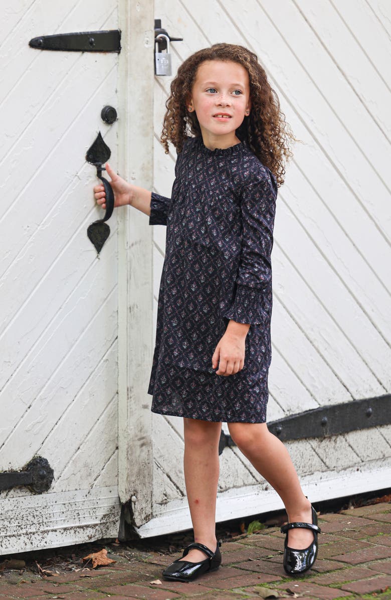 Manière Kids' Victorian Floral Long Sleeve Cotton Blend Dress, Alternate, color, Navy