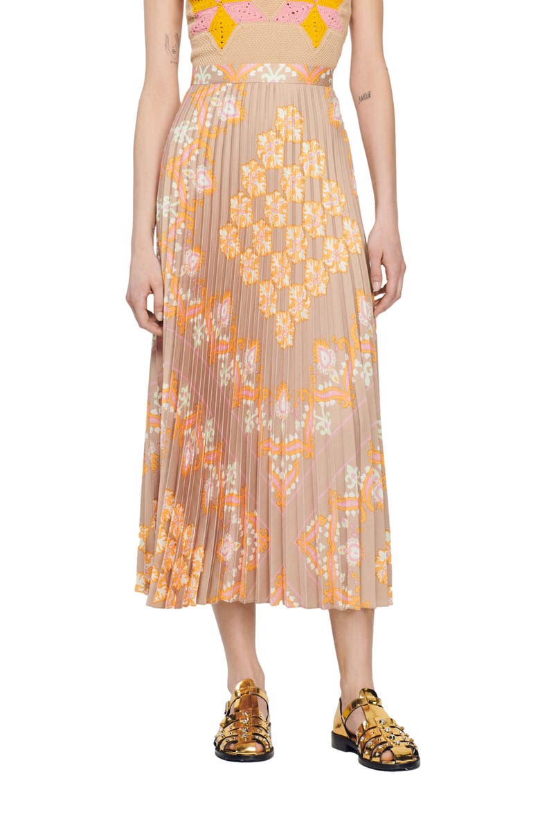 SANDRO Fulgence Pleated Skirt, Main, color,