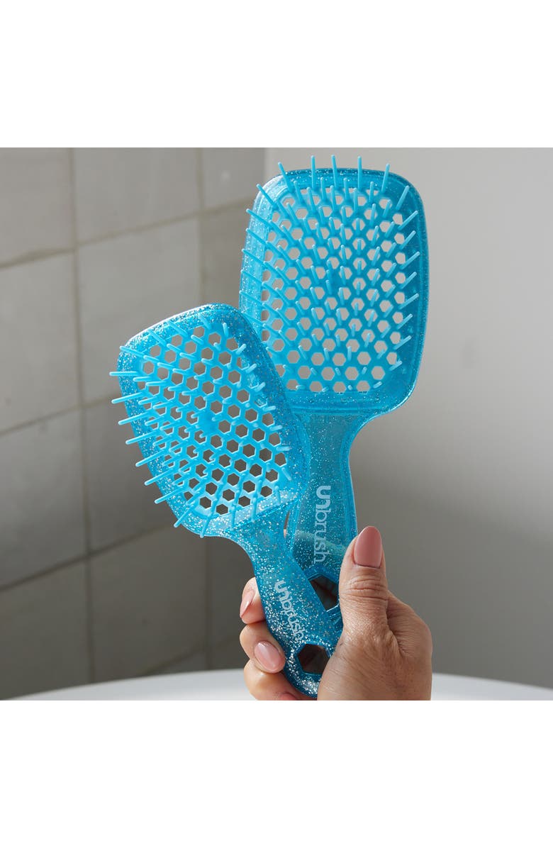 UNbrush Detangling Hair Brush Mini Pastel Collection, Alternate, color, Glitter/ Sapphire Blue