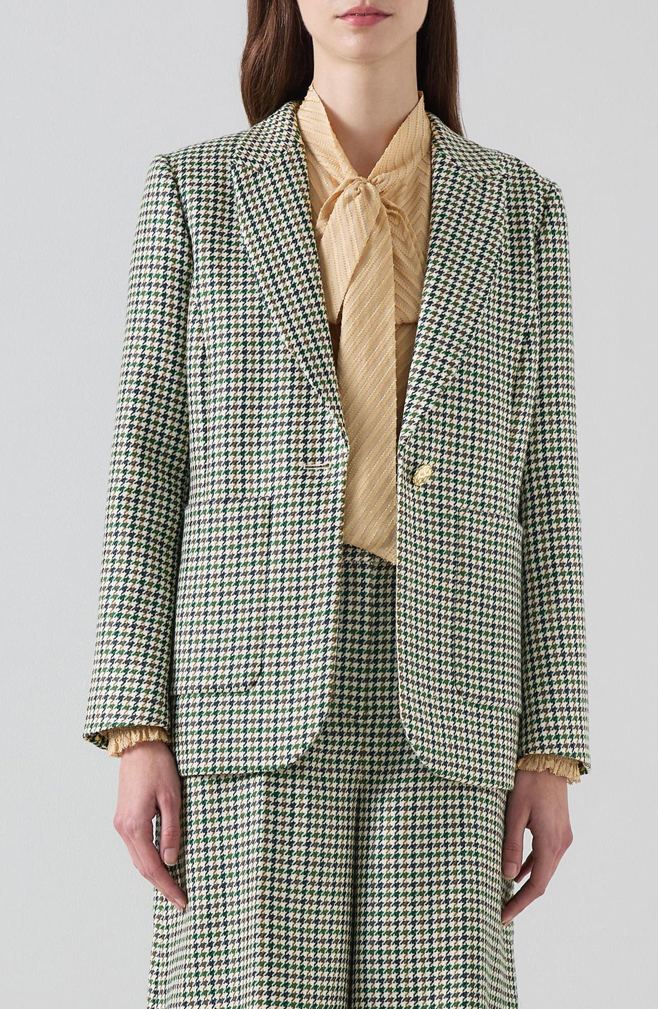 Daphne Houndstooth One-Button Wool Blazer