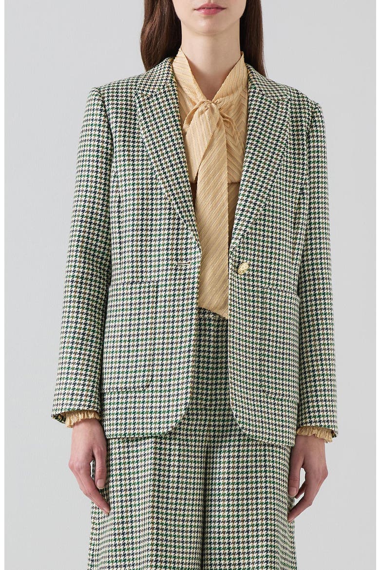 Daphne Houndstooth One-Button Wool Blazer, Main, color, GREEN MULTI