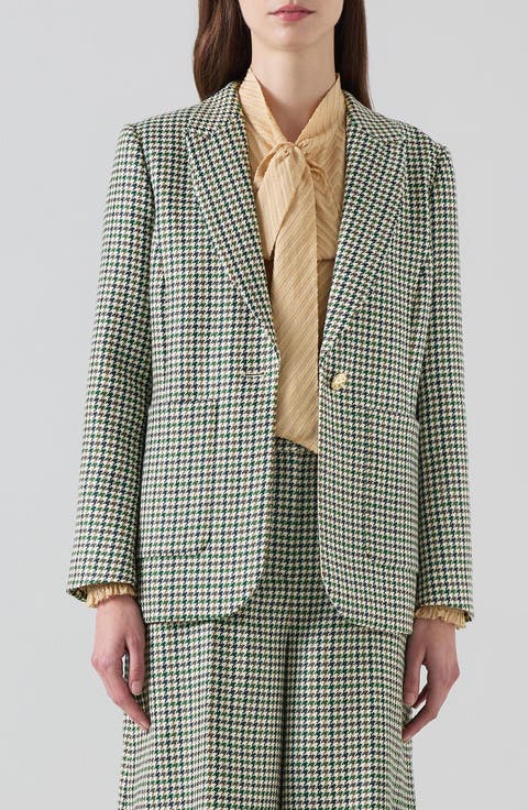 Daphne Houndstooth One-Button Wool Blazer
