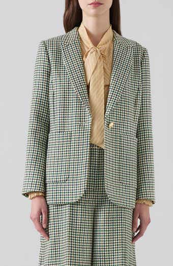 Daphne Houndstooth One-Button Wool Blazer