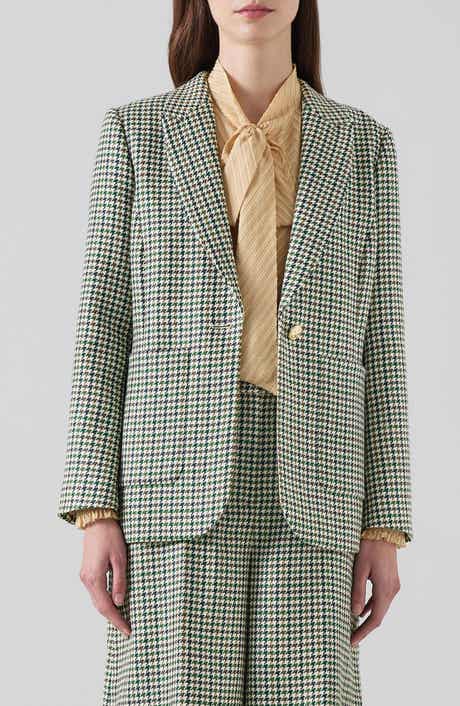 Daphne Houndstooth One-Button Wool Blazer
