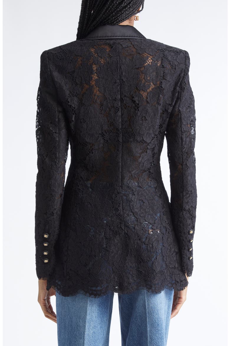Double Breasted Floral Lace Jacket, Alternate, color, N0000 NERO