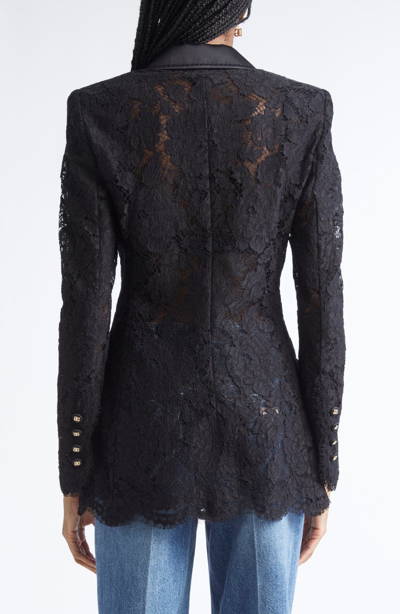 Dolce&Gabbana Double Breasted Floral Lace Jacket, Alternate, color, N0000 Nero