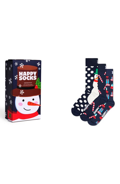 Happy Socks Holiday Assorted 3-Pack Crew Socks Gift Set in Navy 