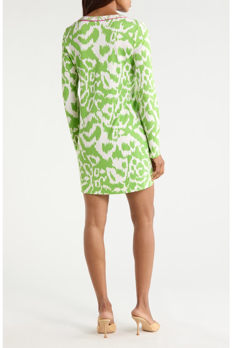 Reina Long Sleeve Silk Shift Dress, Alternate, color, KUPANG GREEN / PALM GEO GREEN