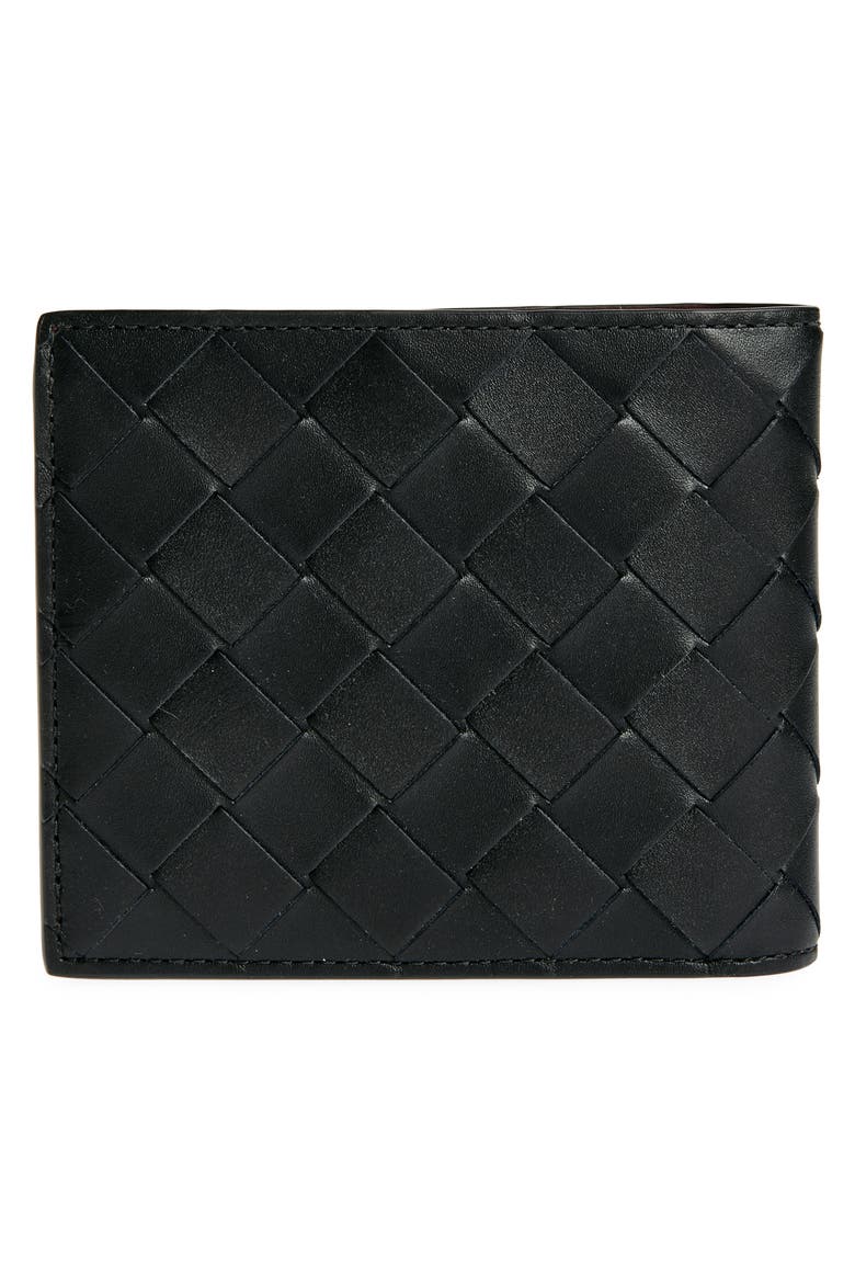 Intrecciato Calfskin Leather Bifold Wallet, Alternate, color, BLACK/ MAD.BRO/ SILVER