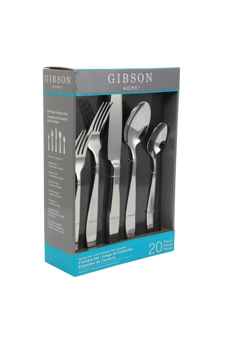 Gibson Castleford 20 Peice Flatware Set, Main, color, Metallic Silver