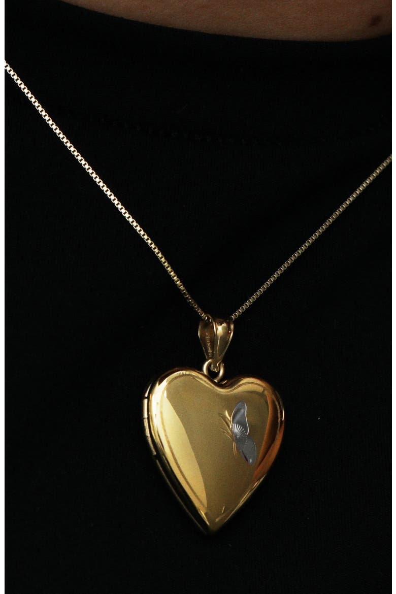 Two-Tone Butterfly Heart Locket Pendant Necklace, Alternate, color, GOLD