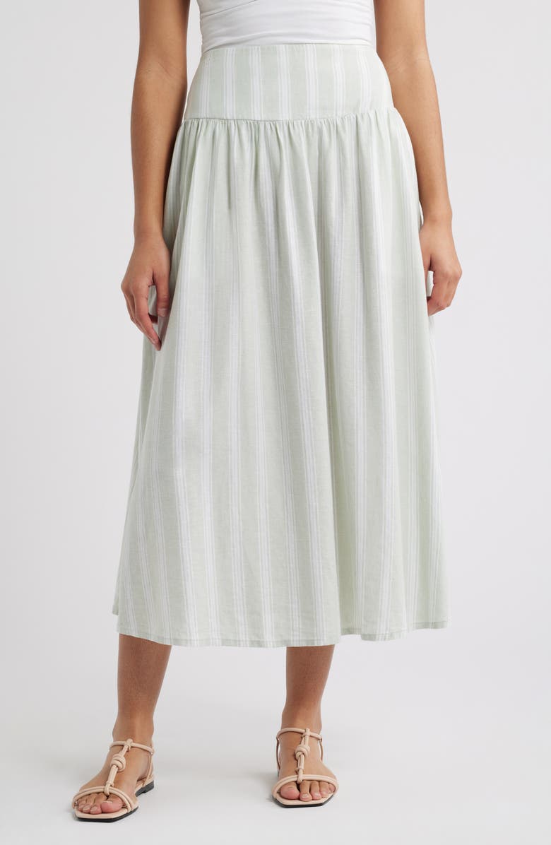 Caslon<sup>®</sup> Linen Blend Skirt, Main, color, Green- White Tay Stripe