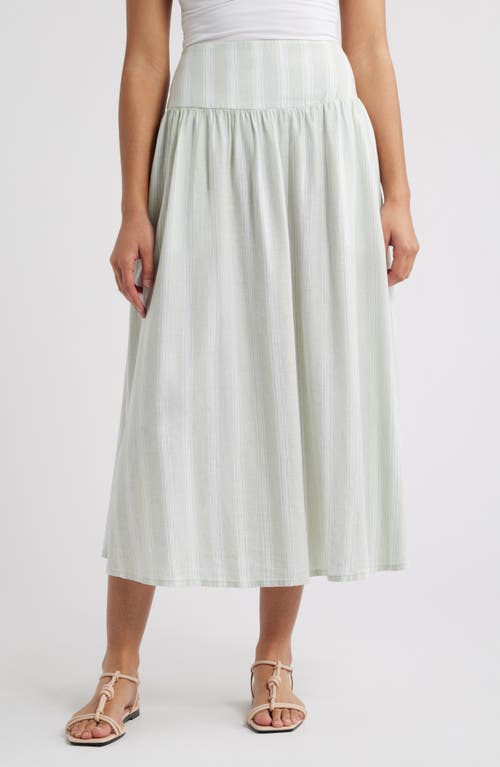 Caslonr Caslon(r) Linen Blend Skirt In Green- White Tay Stripe