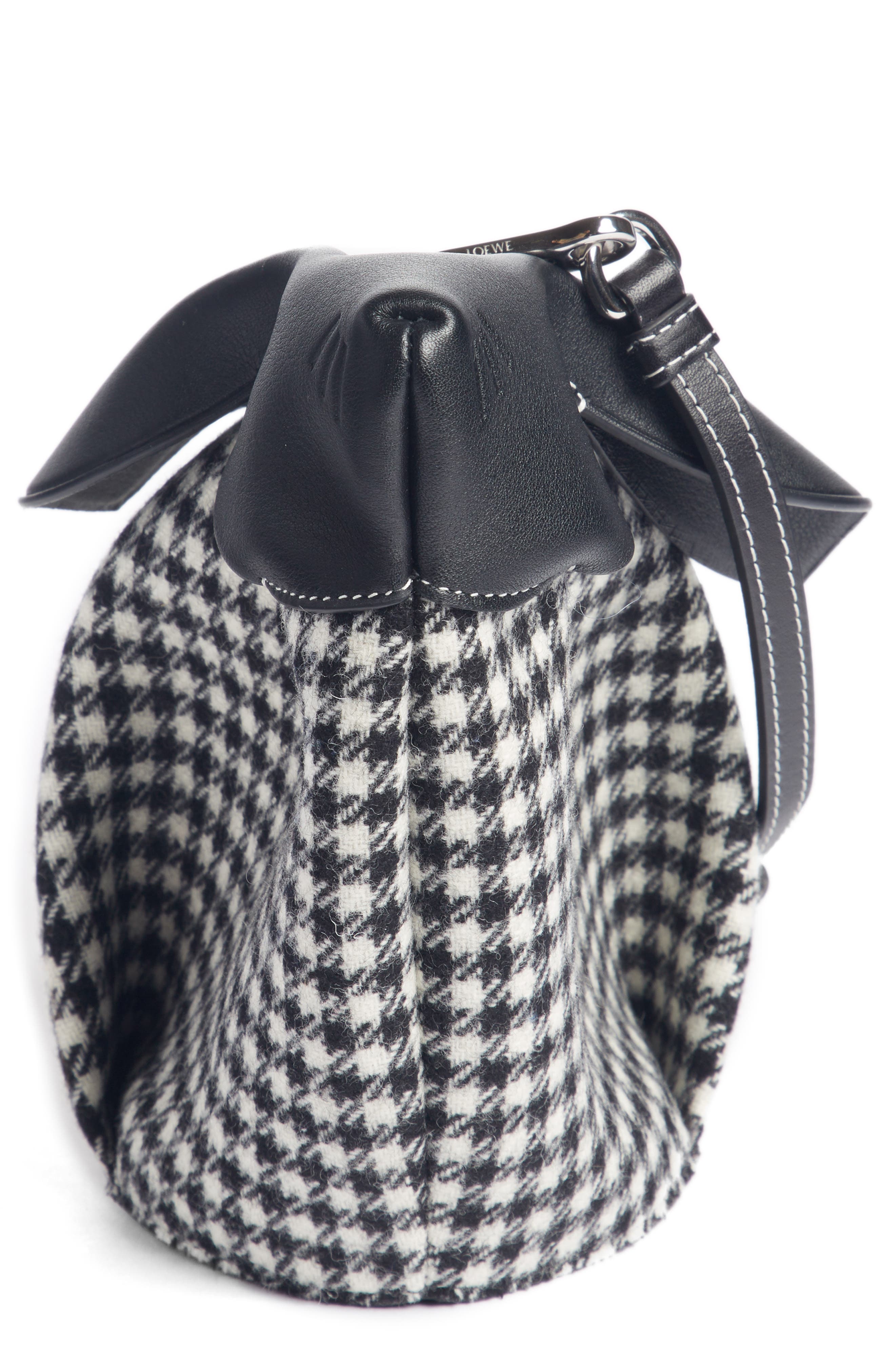 Mini Bunny Tweed & Leather Crossbody Bag with Genuine Shearling Trim, Main, color, BLACK/ WHITE