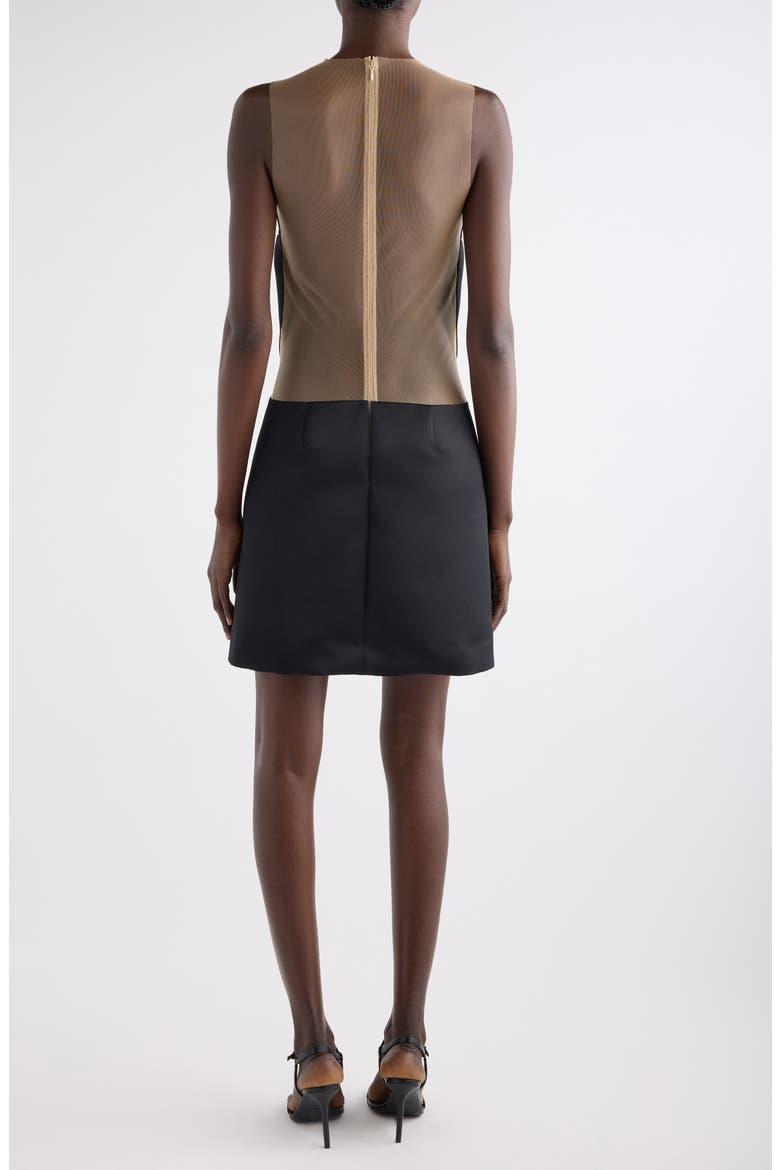 Illusion Inset Circle Satin Minidress, Alternate, color, BLACK