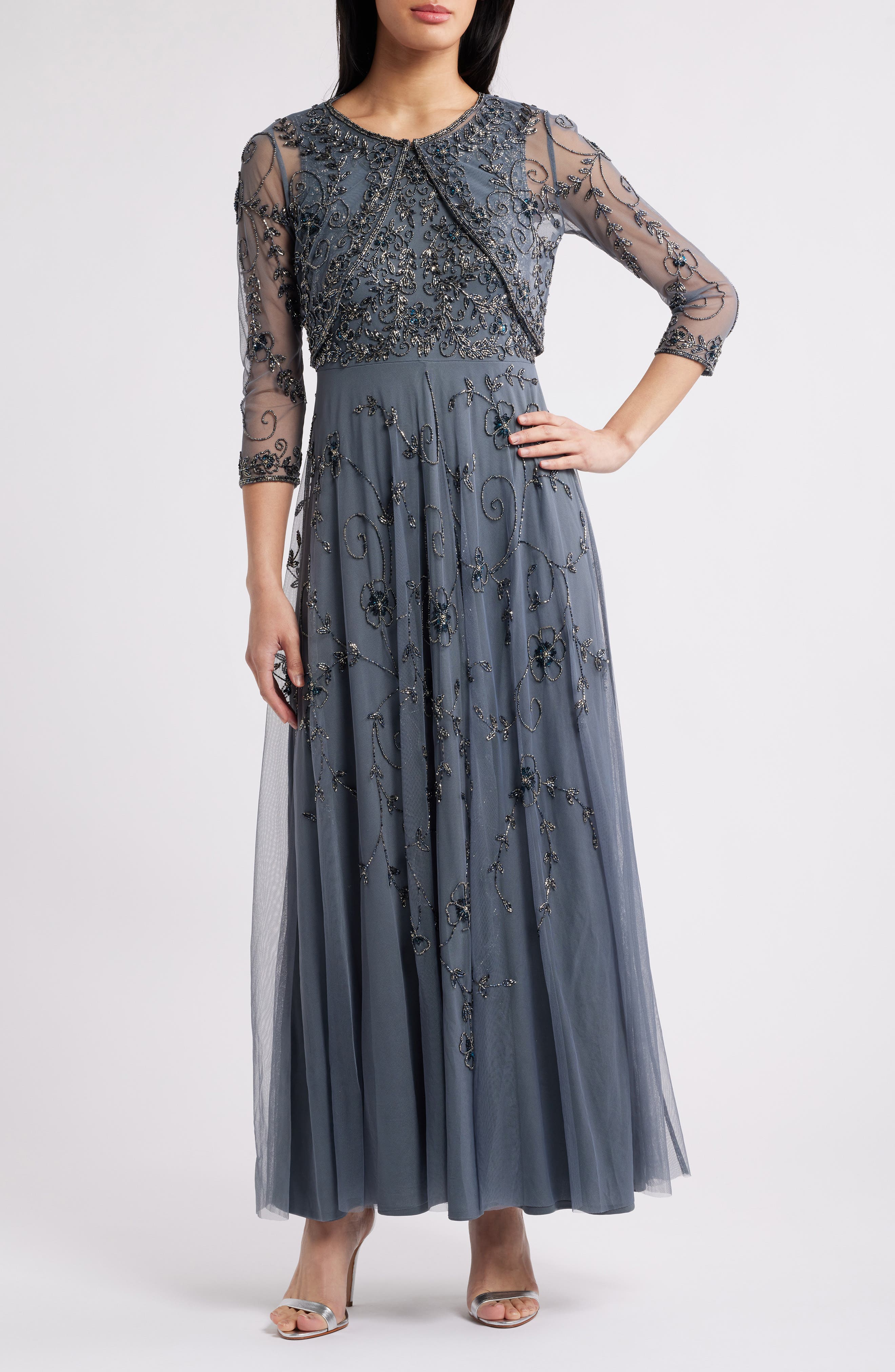 pisarro nights embellished mesh cocktail dress regular &amp