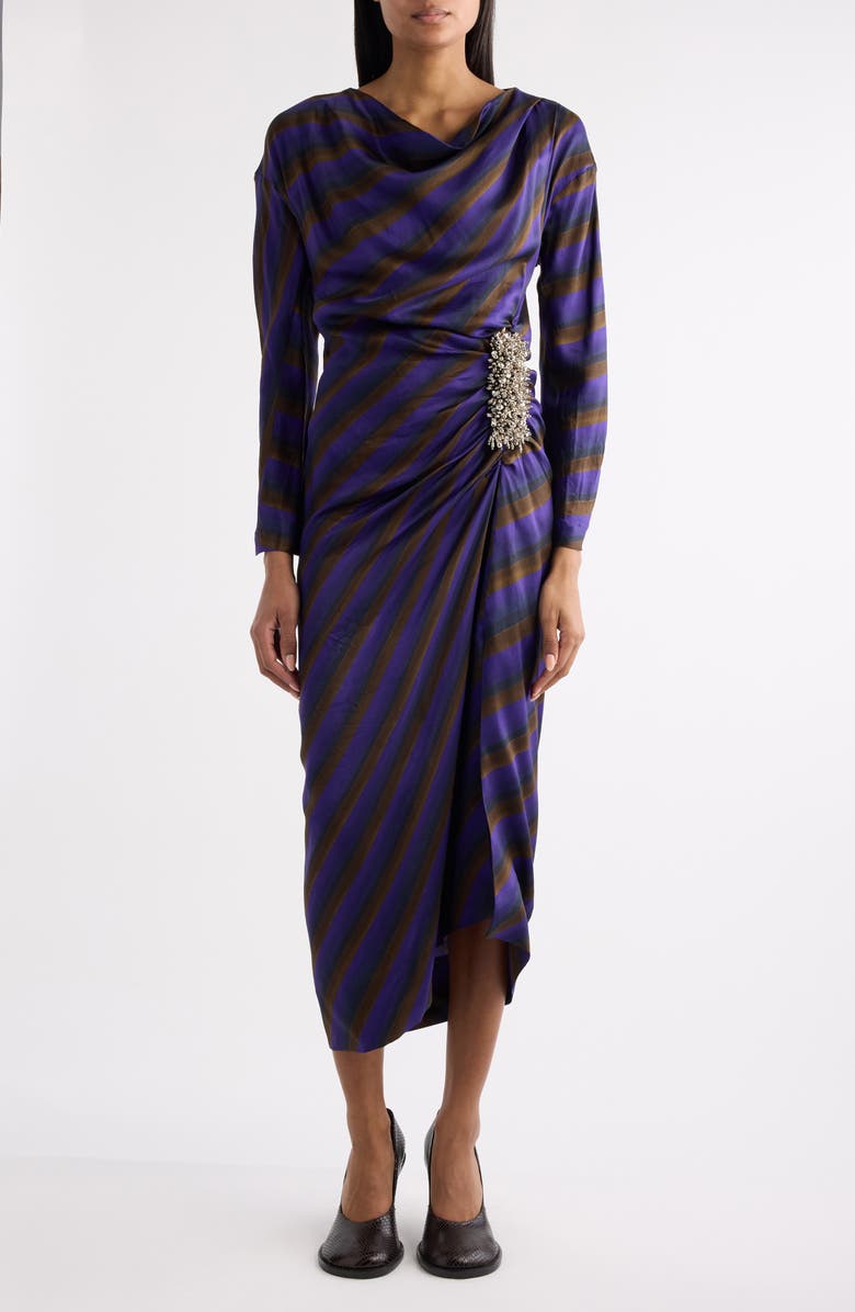 Dries Van Noten Didi Stripe Embellished Long Sleeve Dress, Main, color, Purple