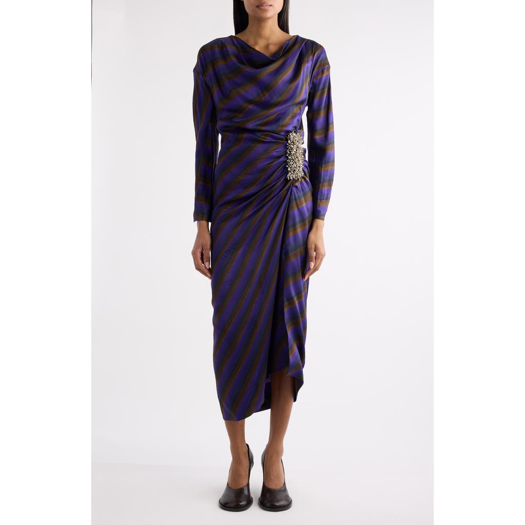 Dries Van Noten Didi Stripe Embellished Long Sleeve Dress In Multi
