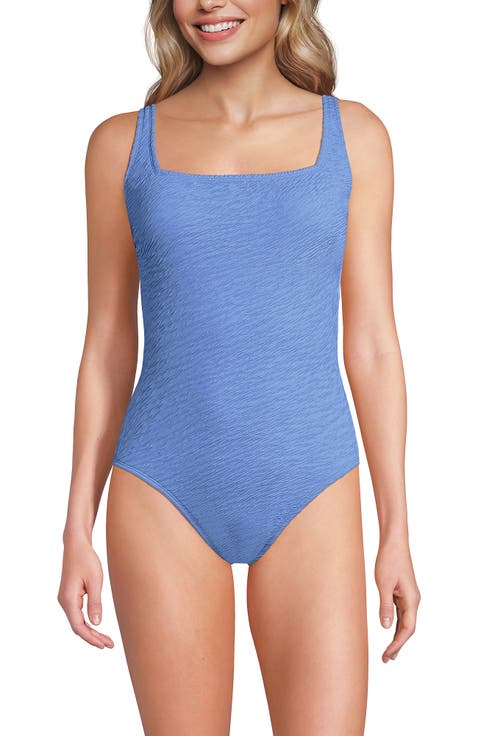 Womens Boucle Square Neck Scoop Back One Piece Swimsuit