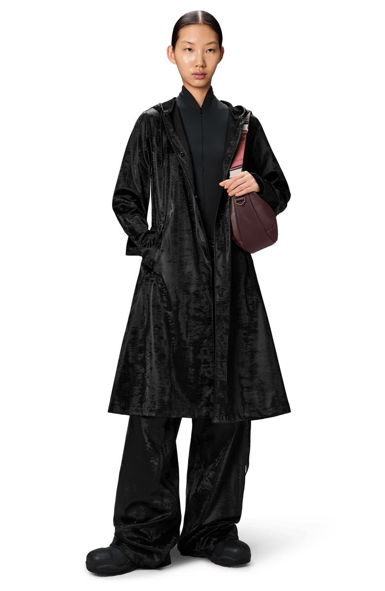 Rains Waterproof A-Line Long Raincoat, Alternate, color, Coal