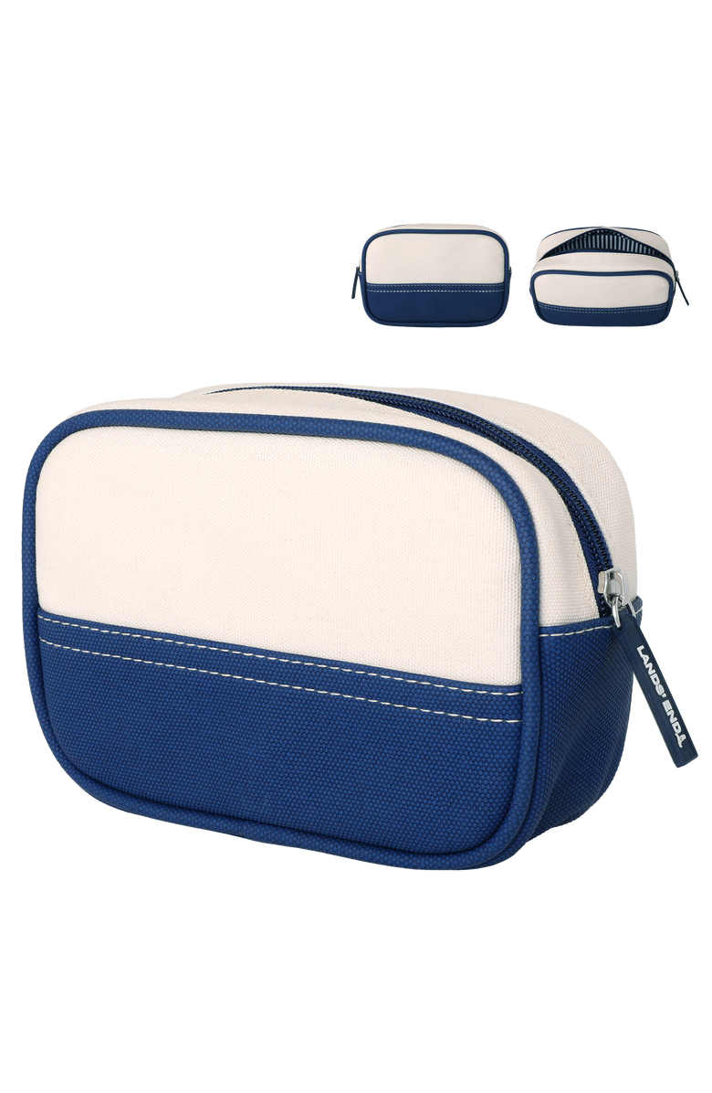 Lands' End Medium Rectangular Dopp Kit for Travel, Striped Canvas Toiletry Bag with Top Zip, Main, color, Navy