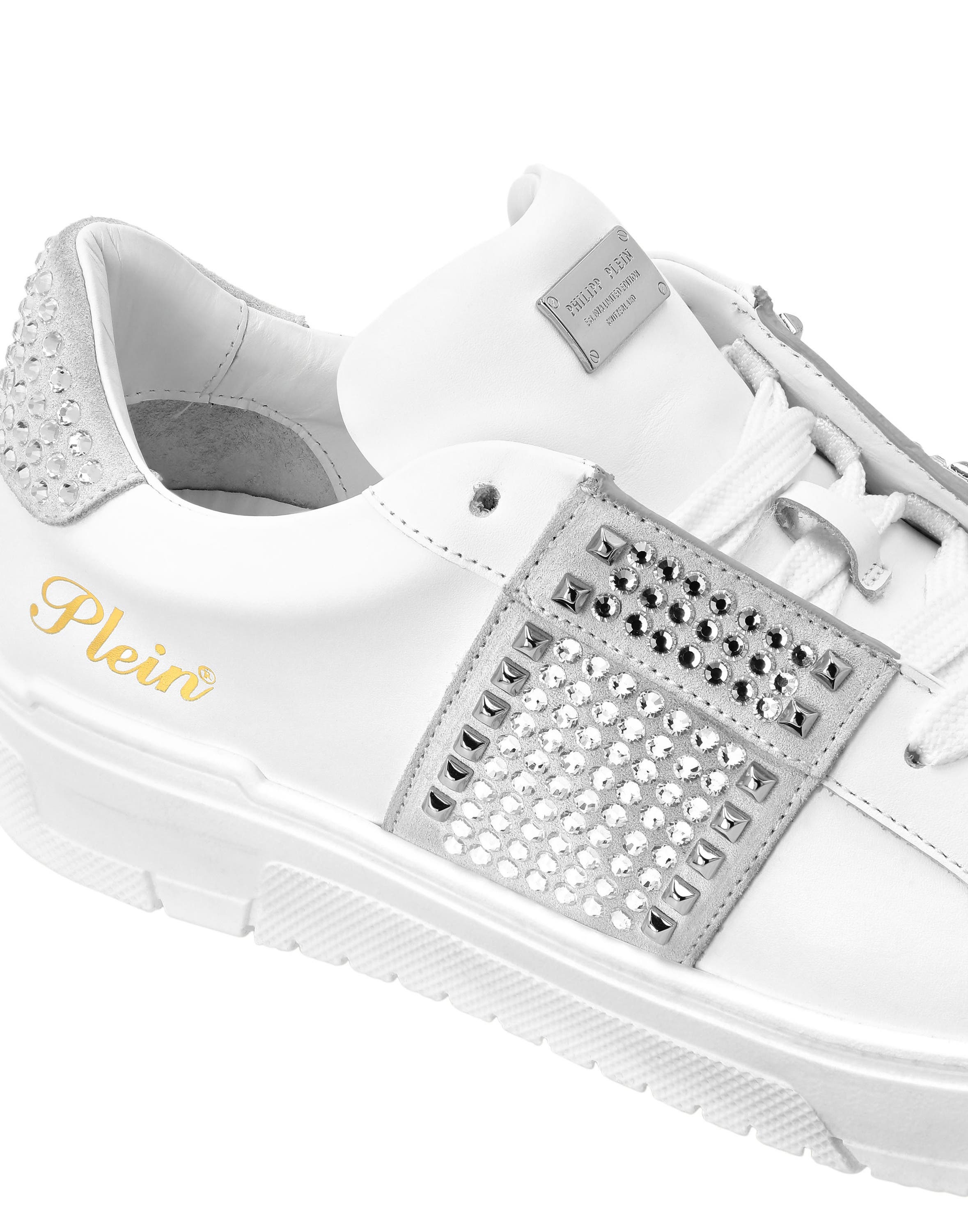 Low Top Sneakers Strass Studs Unisex, Alternate, color, white