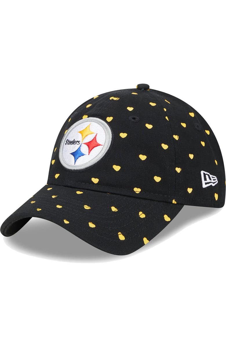 New Era Girls Youth New Era  Black Pittsburgh Steelers Hearts 9TWENTY Adjustable Hat, Main, color, 