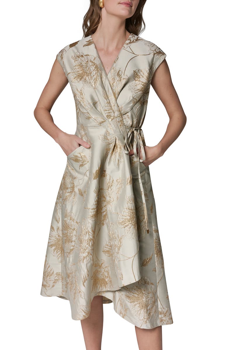 Donna Karan New York Metallic Jacquard Midi Wrap Dress, Alternate, color, Turin/ Tuscan Grey