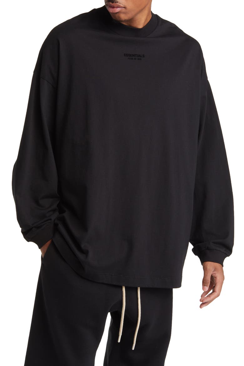 Essentials Long Sleeve Cotton T-Shirt, Main, color, JET BLACK