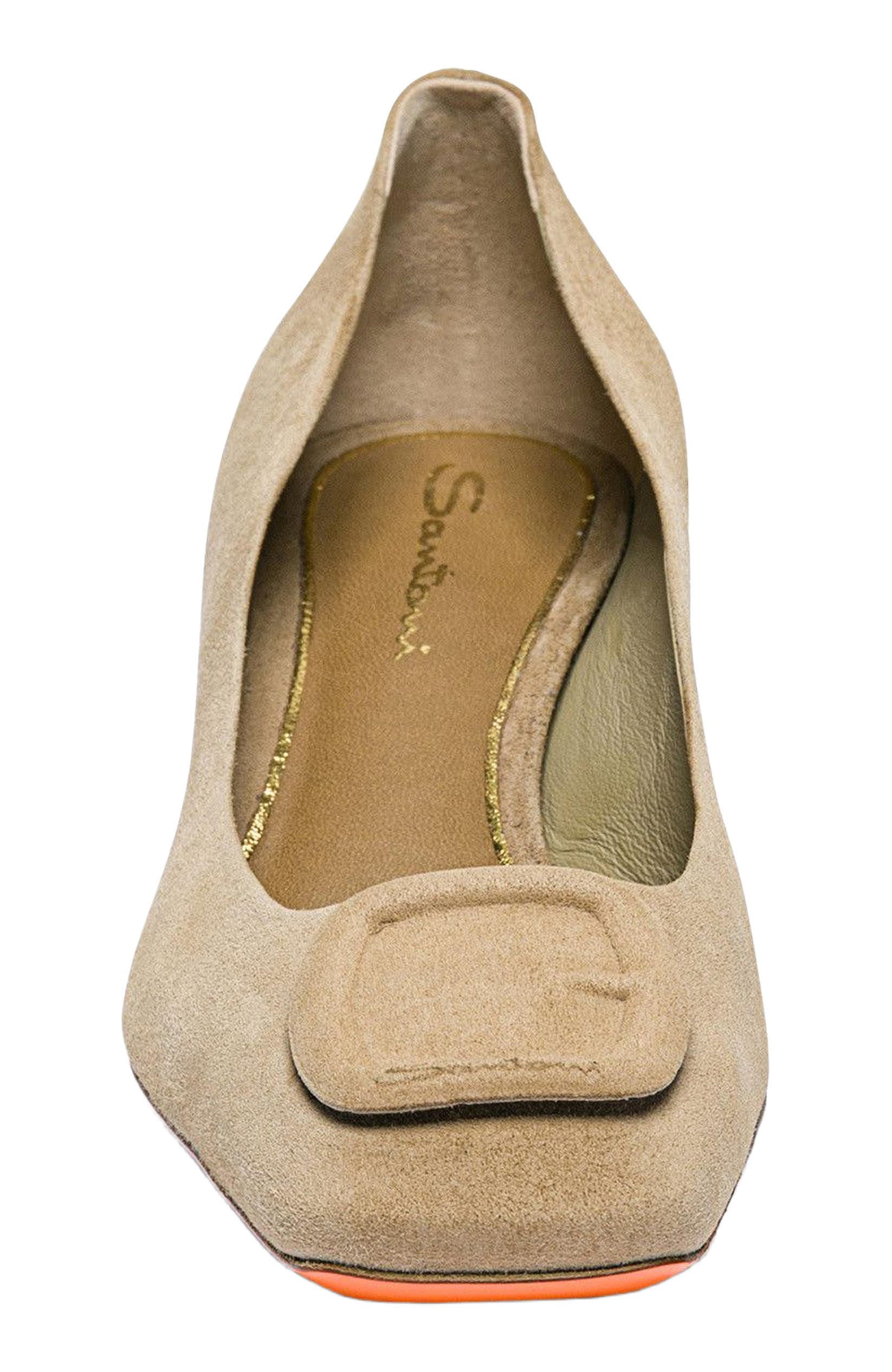 Santoni Suede low-heel pump, Alternate, color, Beige