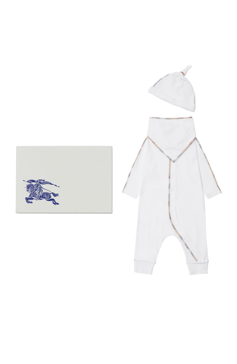 Burberry Stretch Cotton Three-piece Baby Gift Set, Main, color, White