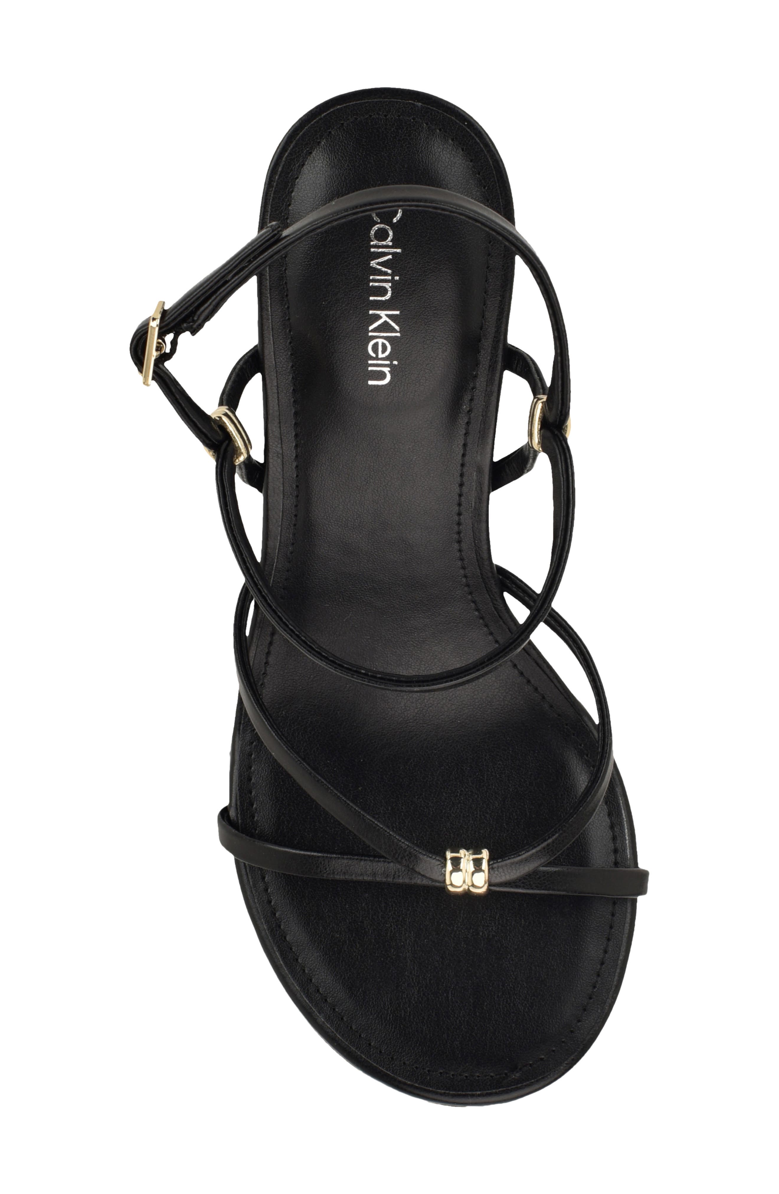 Calvin Klein Deliney Ankle Strap Wedge Sandal, Alternate, color, Black