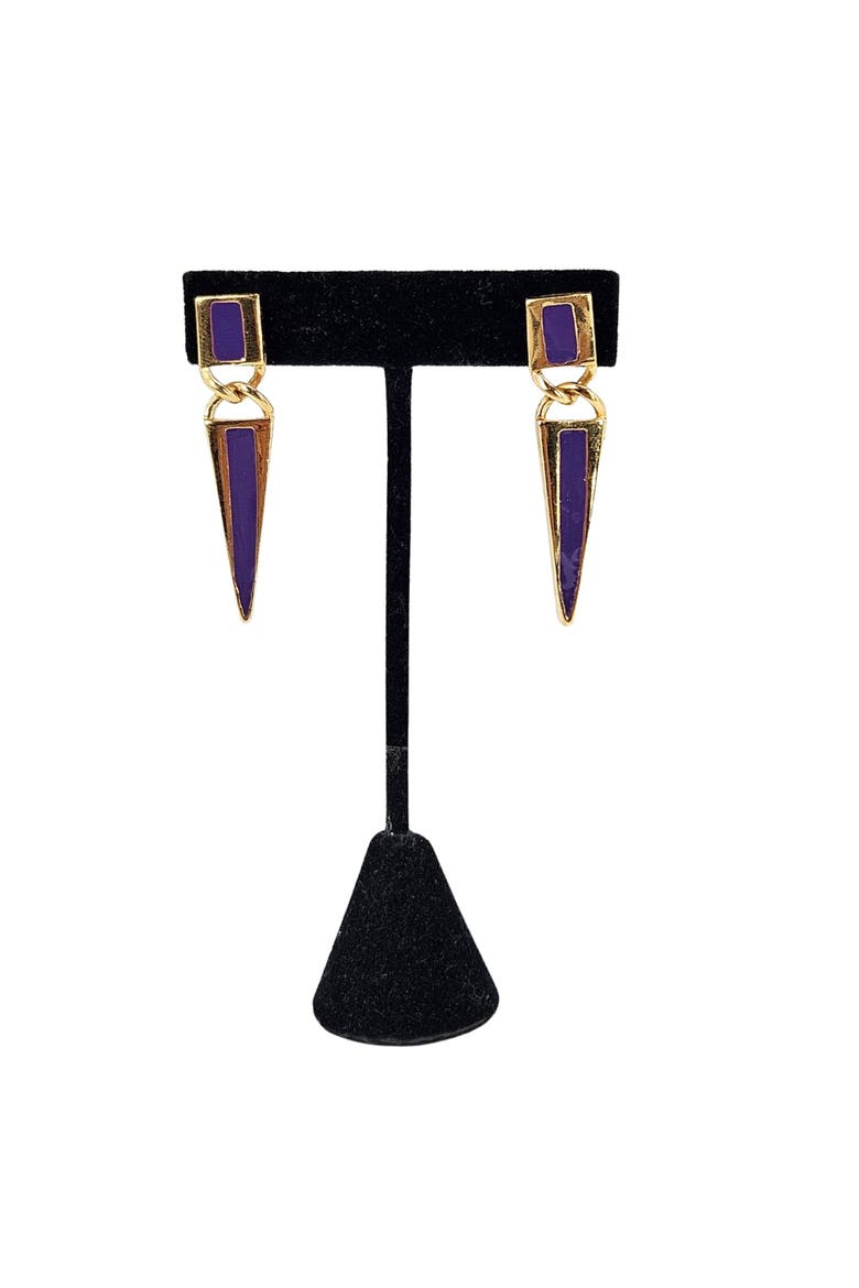 Vintage 1980s Purple Enamel Gold Earrings, Alternate, color, Purple