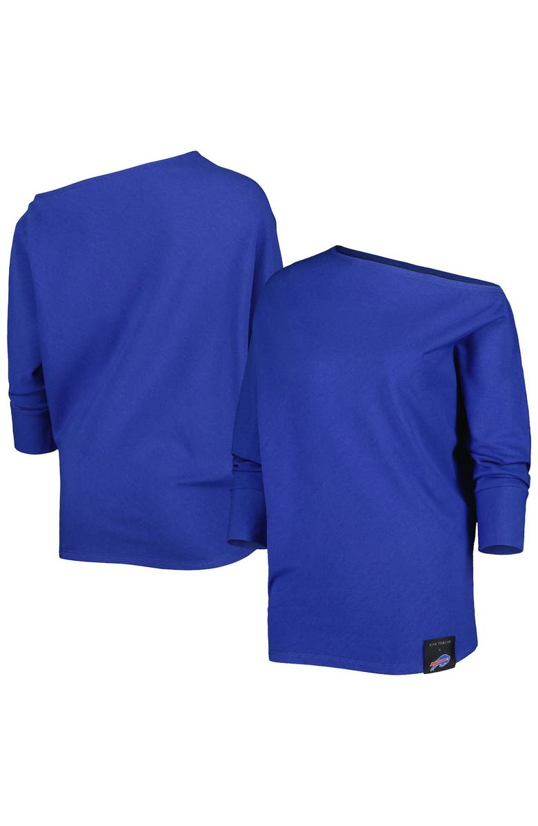 KIYA TOMLIN Women's KIYA TOMLIN Royal Buffalo Bills Twisted Tri-Blend Asymmetrical 3/4-Dolman Sleeve Sweatshirt, Main, color, 