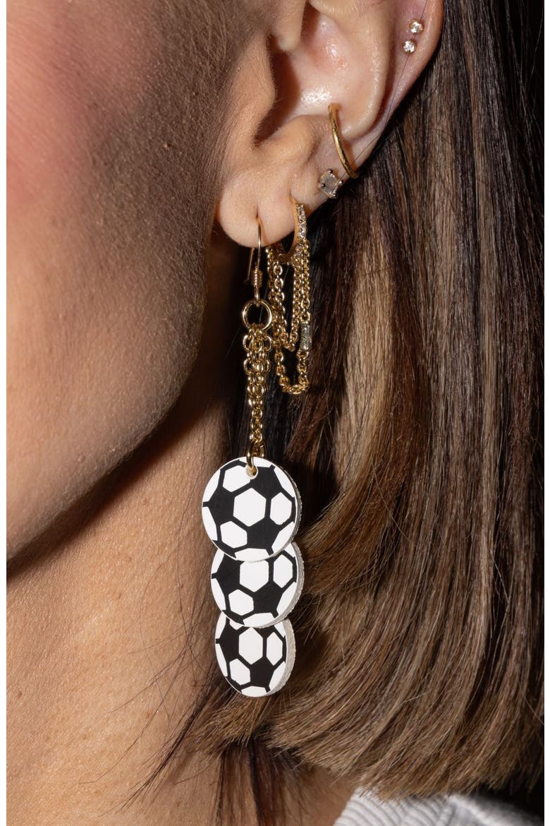 Striker Soccer Leather Earrings, Alternate, color, Gold