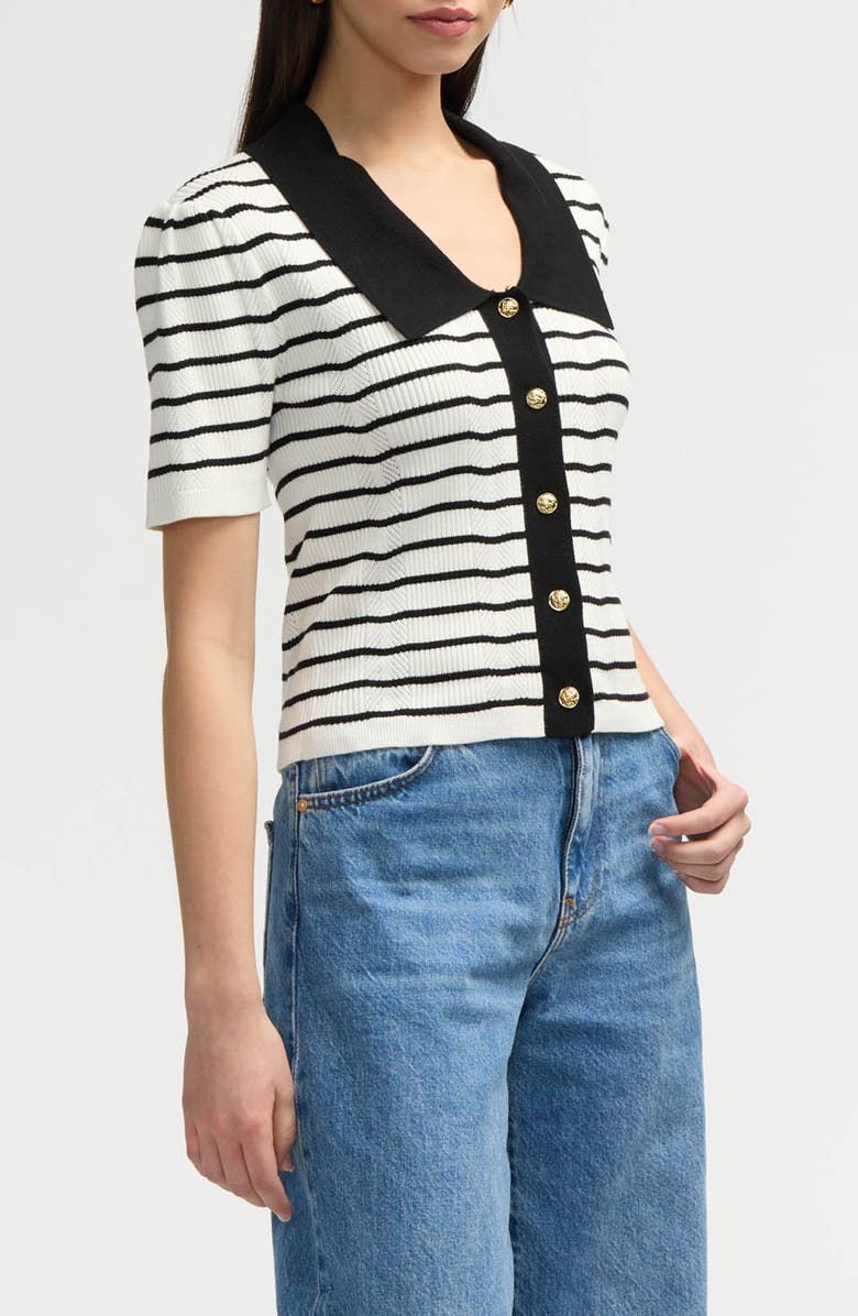 NVLT Stripe Short Sleeve Cotton Blend Sweater, Alternate, color, Marshmallow/ Black Stripe