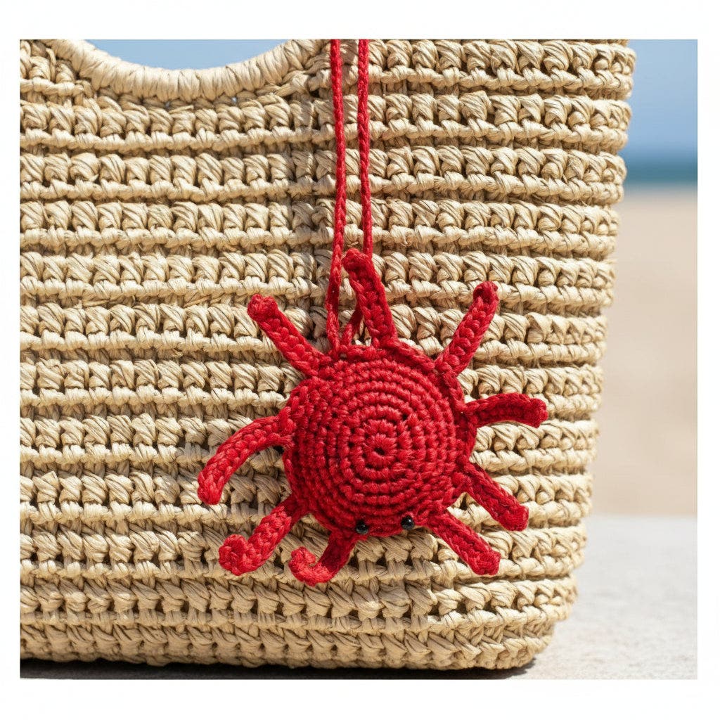 Mini Red Crabs Raffia Keyring, Alternate, color, Red