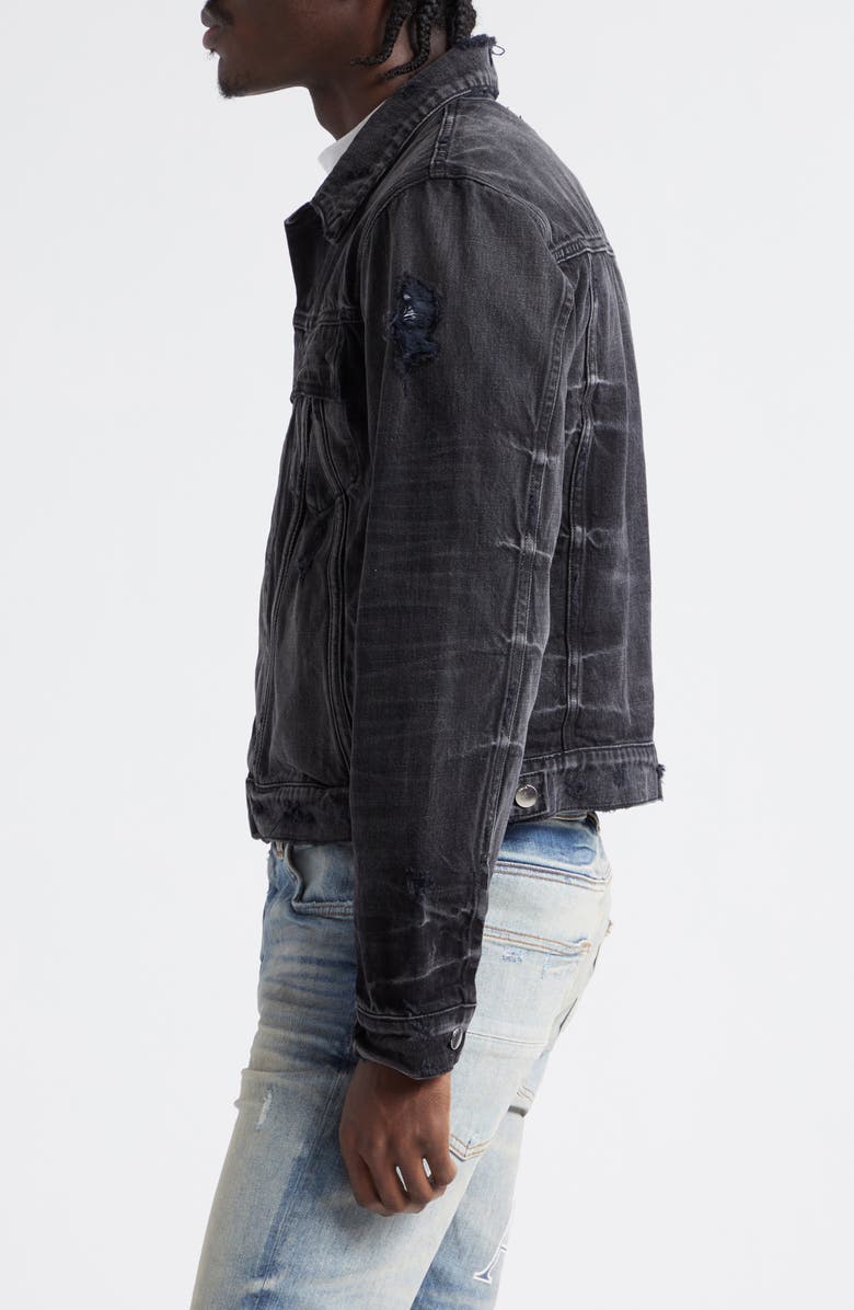 AMIRI MA Distressed Denim Trucker Jacket, Alternate, color, Faded Black